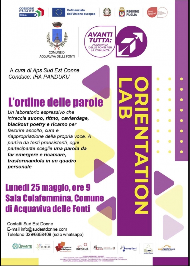 Punti cardinali for work � �Avanti tutta: Acquaviva delle fonti per la comunit�� Laboratorio di orientamento (Orientation Lab) del prossimo 25 maggio �L�ordine delle parole�